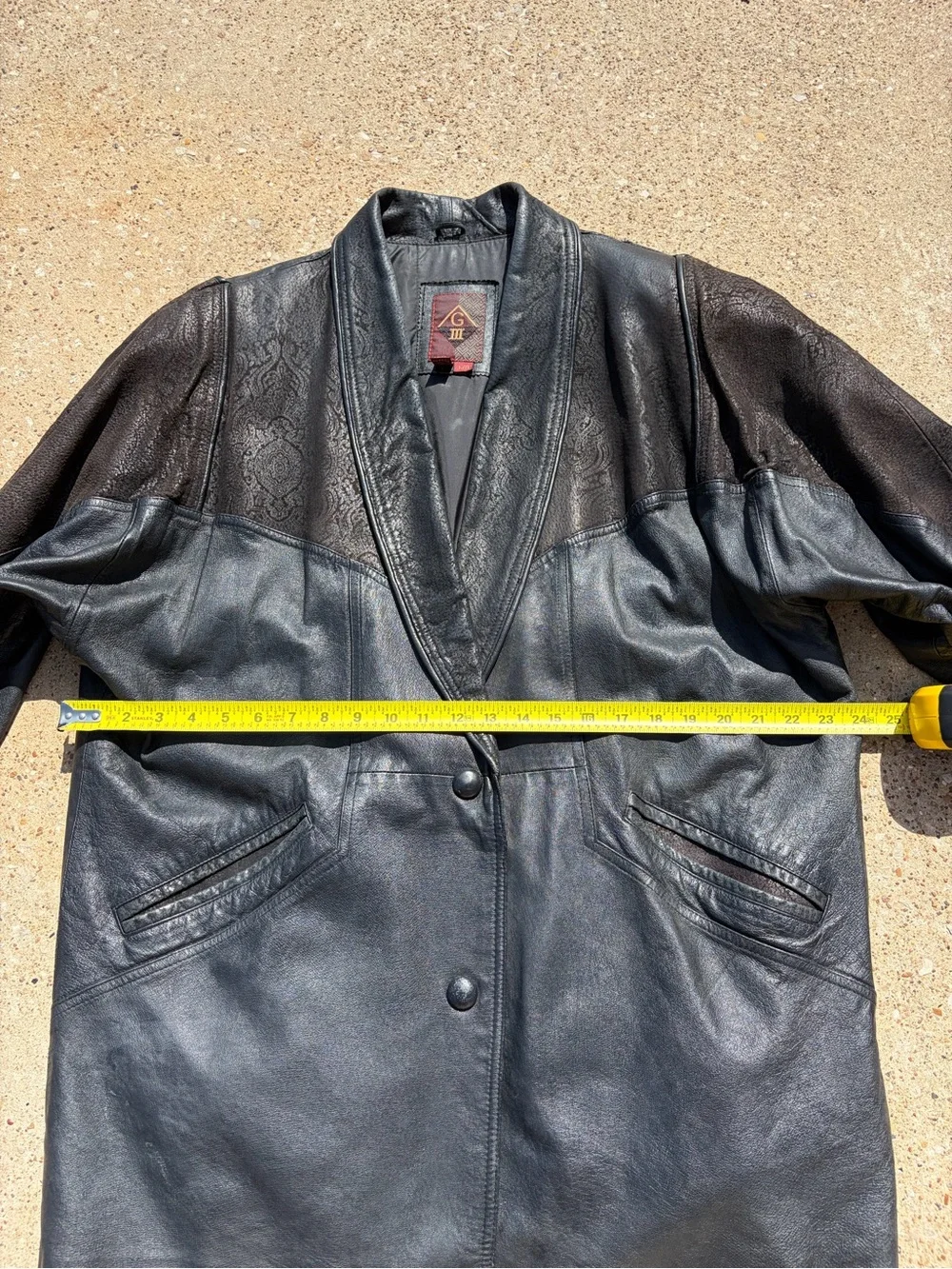 Vintage G-III Leather Coat Jacket Large L Black Brown Embossed Paisley 80s 90s